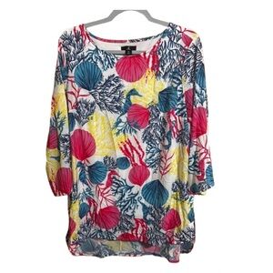 Jason Wu Tropical Floral Vacation Tunic Top Lined Size M Beach Resort QVC Spring